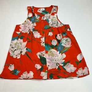 Cabi Manet Top #‎ 6101 Womens Size Small Coral Orange Floral Sleeveless Blouse